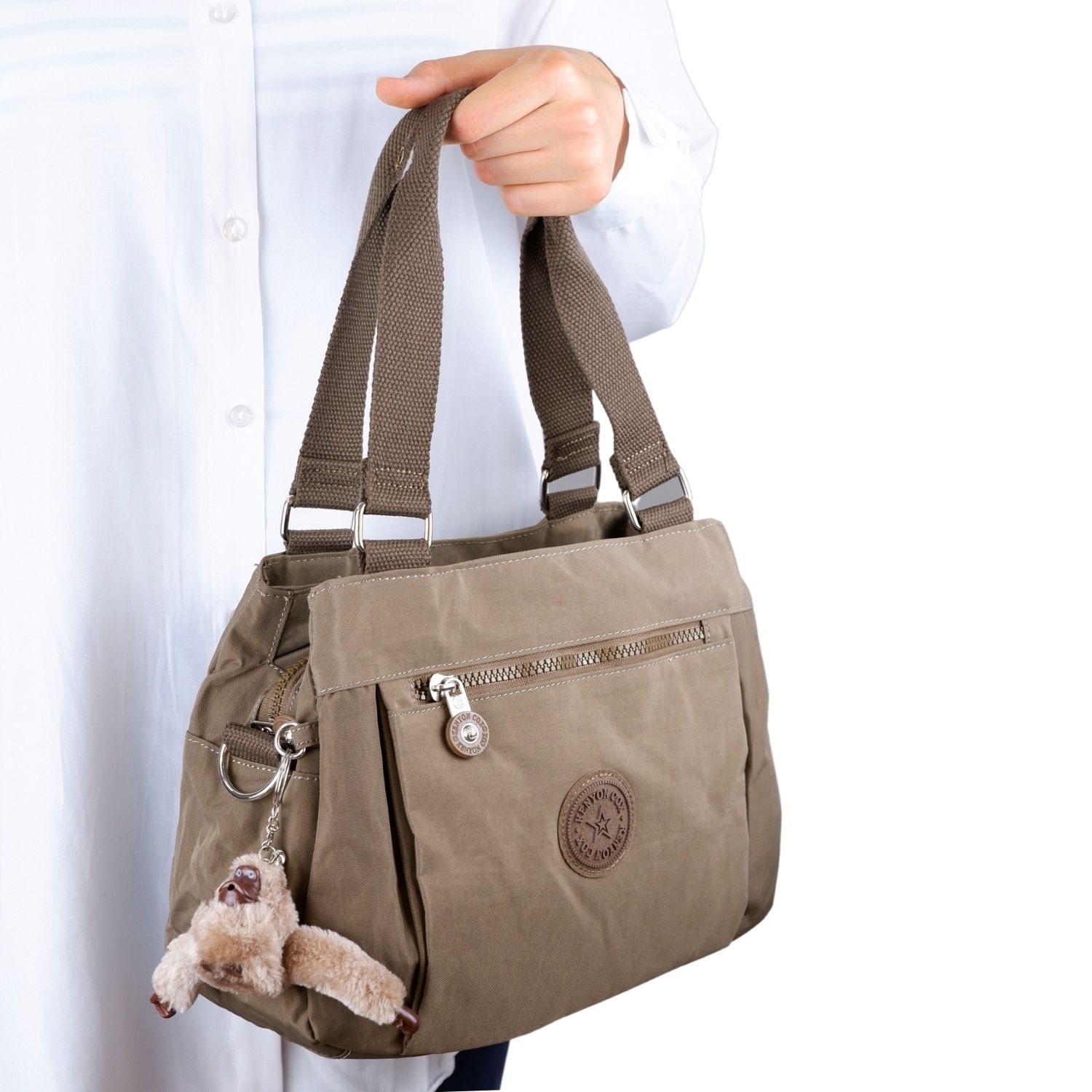 Kenyon C1112  Klinkır Kumaş Bayan Çapraz El Omuz Çantası Kahve