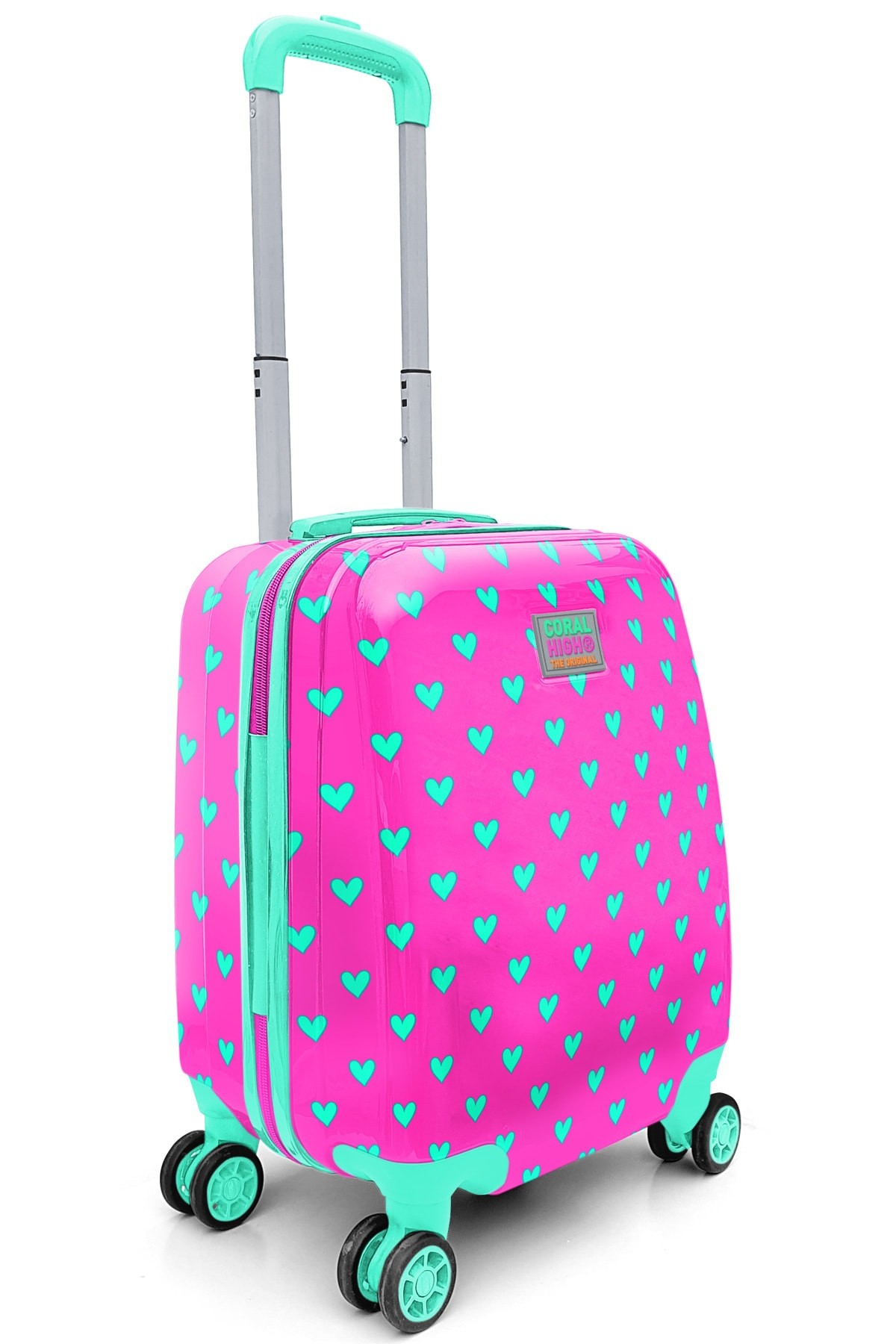 Bagacar Yaygan Kids Neon Pembe Su Yeşili Kalp Desenli Çocuk Valizi 16715
