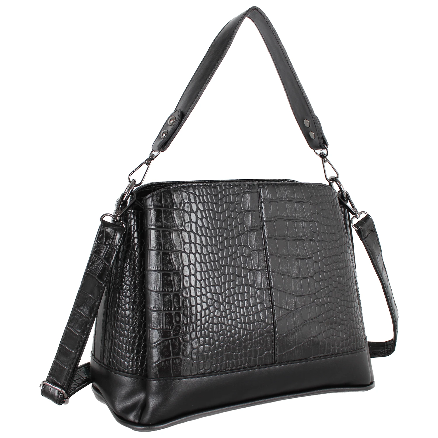Bagacar 1170 Kroko Siyah Bayan Suni Deri Çapraz Omuz Çantası