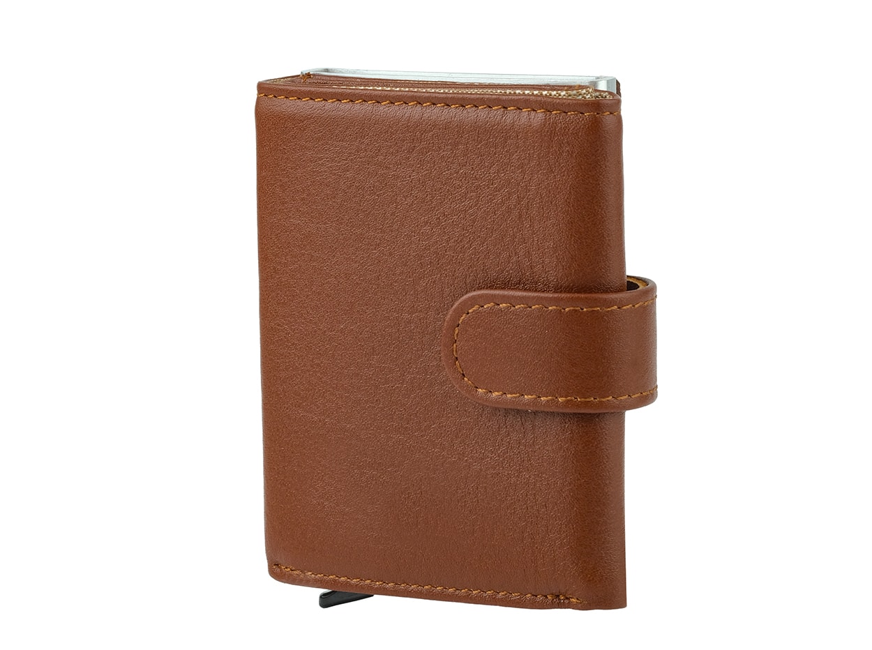 Bagacar DG02 Hakiki Deri Çıtçıtlı Mekanizmalı Cüzdan Kartlık Camel