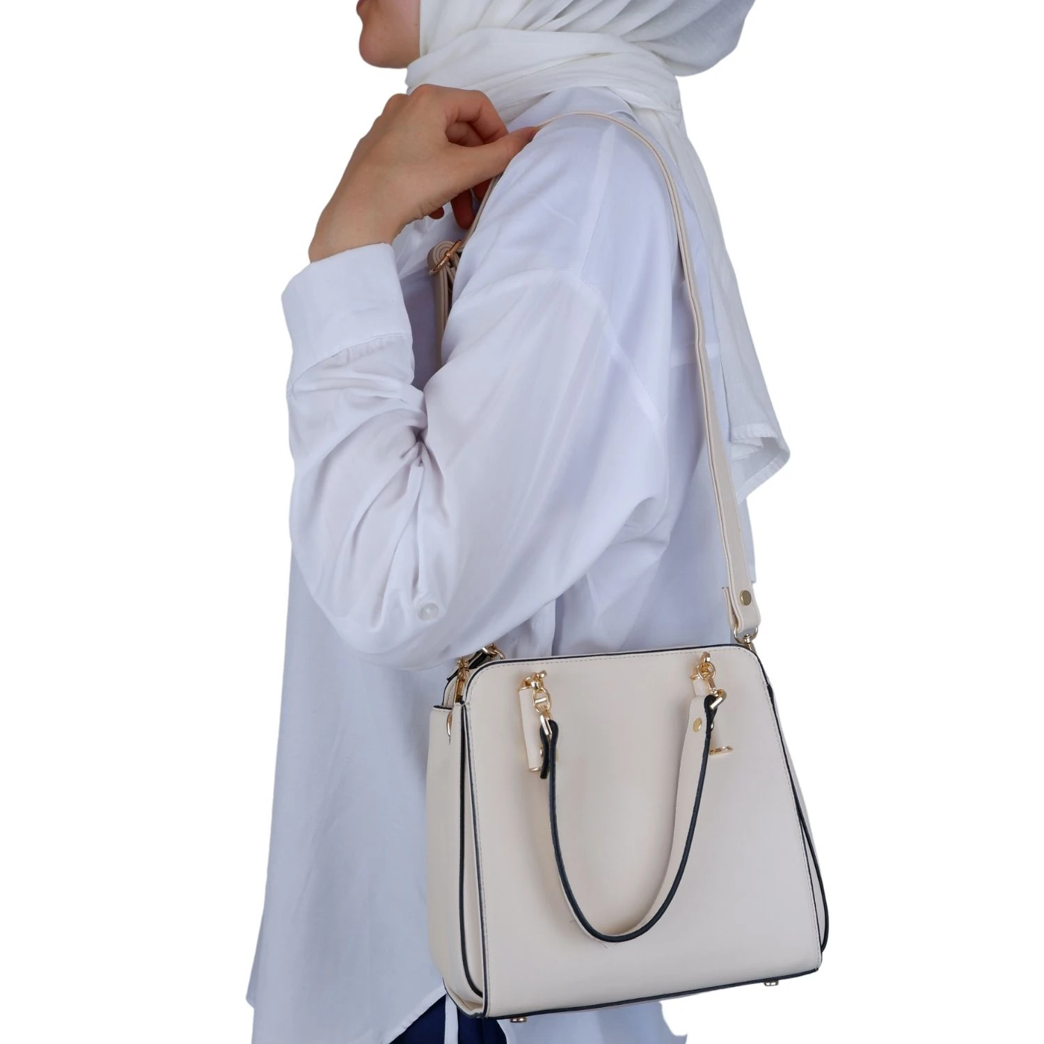 Bagacar 828 Krem Suni Deri Bayan Çapraz El ve Omuz Çantası