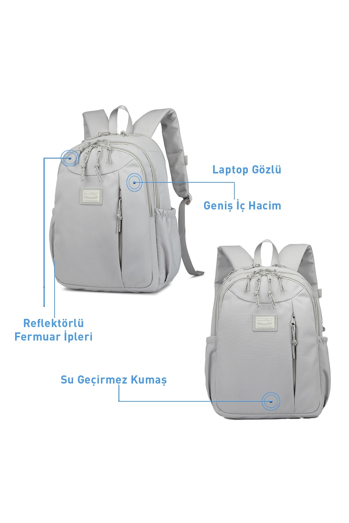 Bagacar Smart Bag 3200 Okul ve Günlük Laptop Bölmeli Sırt Çantası Koyu Gri