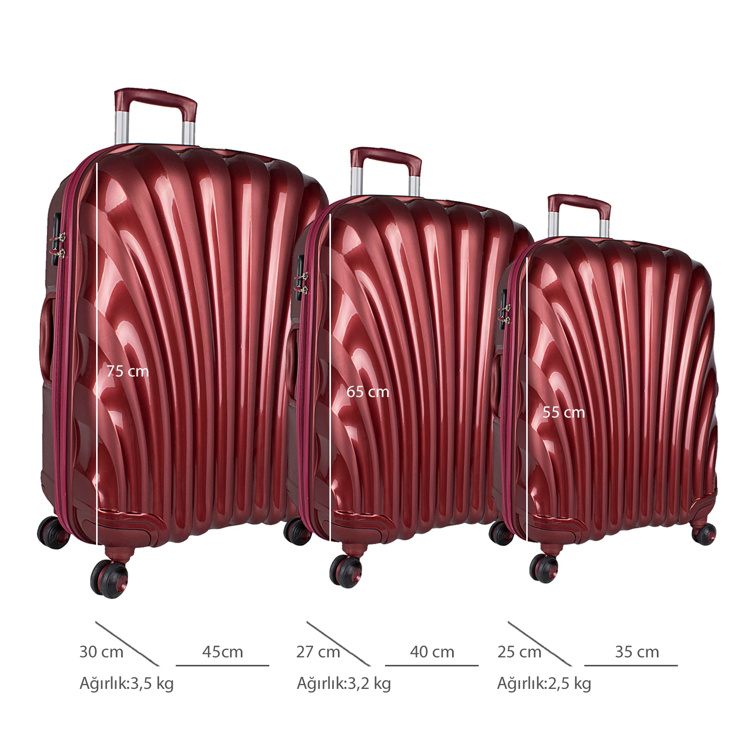 Bagacar Shell Silikon Kırılmaz Valiz Seti Bordo