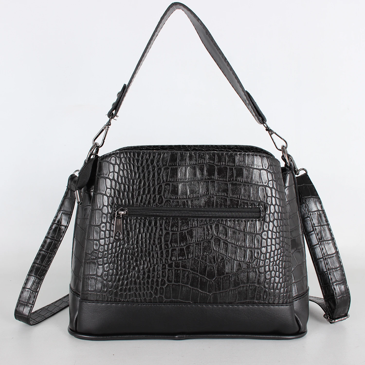 Bagacar 1170 Kroko Siyah Bayan Suni Deri Çapraz Omuz Çantası