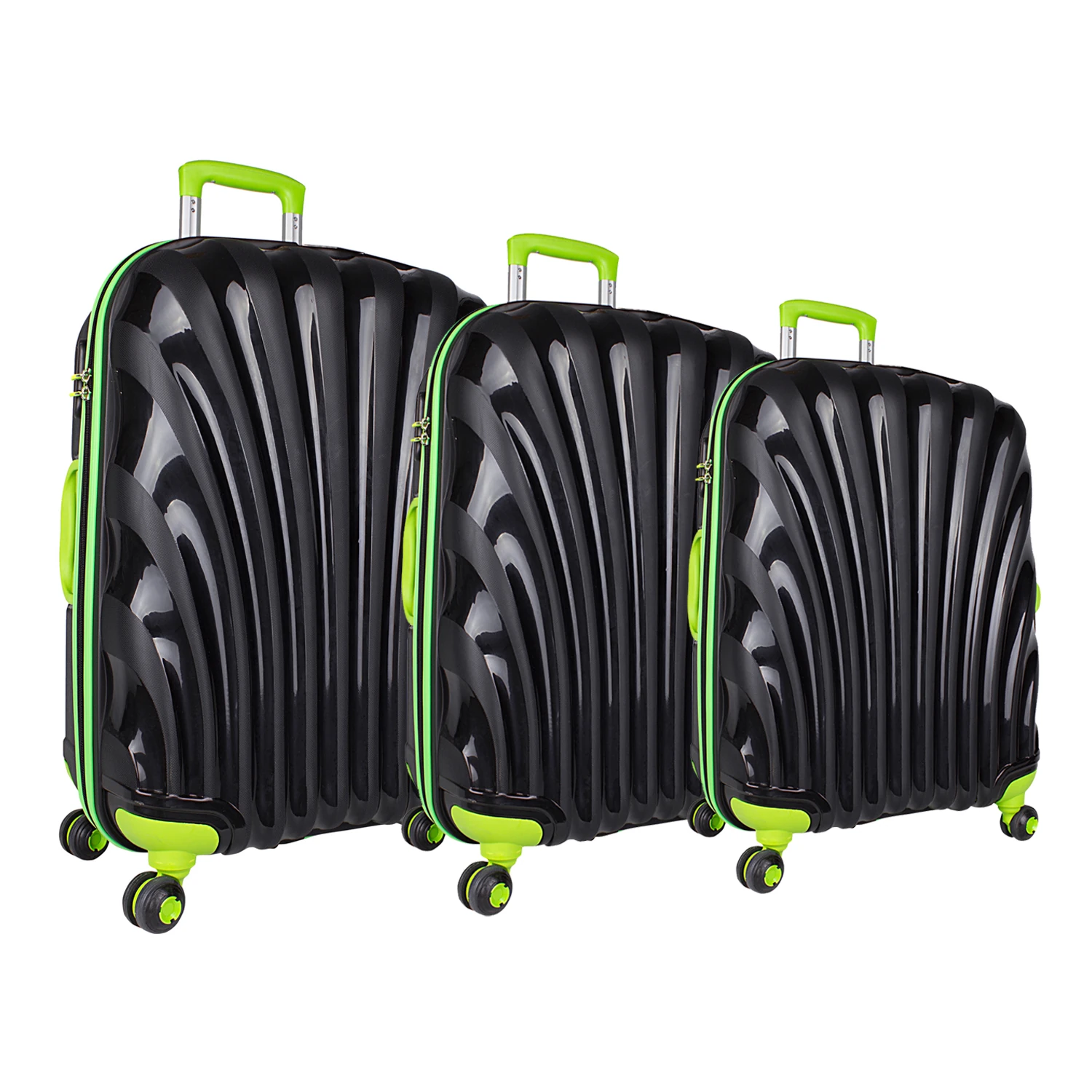 Bagacar Shell Silikon Kırılmaz Valiz Seti Siyah Yeşil