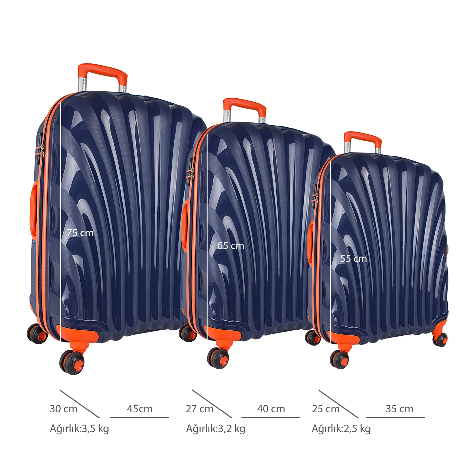 Bagacar Shell Silikon Kırılmaz Valiz Seti Lacivert Turuncu