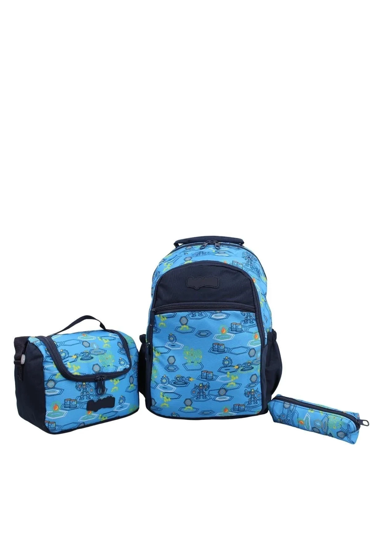Kids Erkek Mavi Robot Model Kalemlikli Beslenmeli Set Sırt Çantası