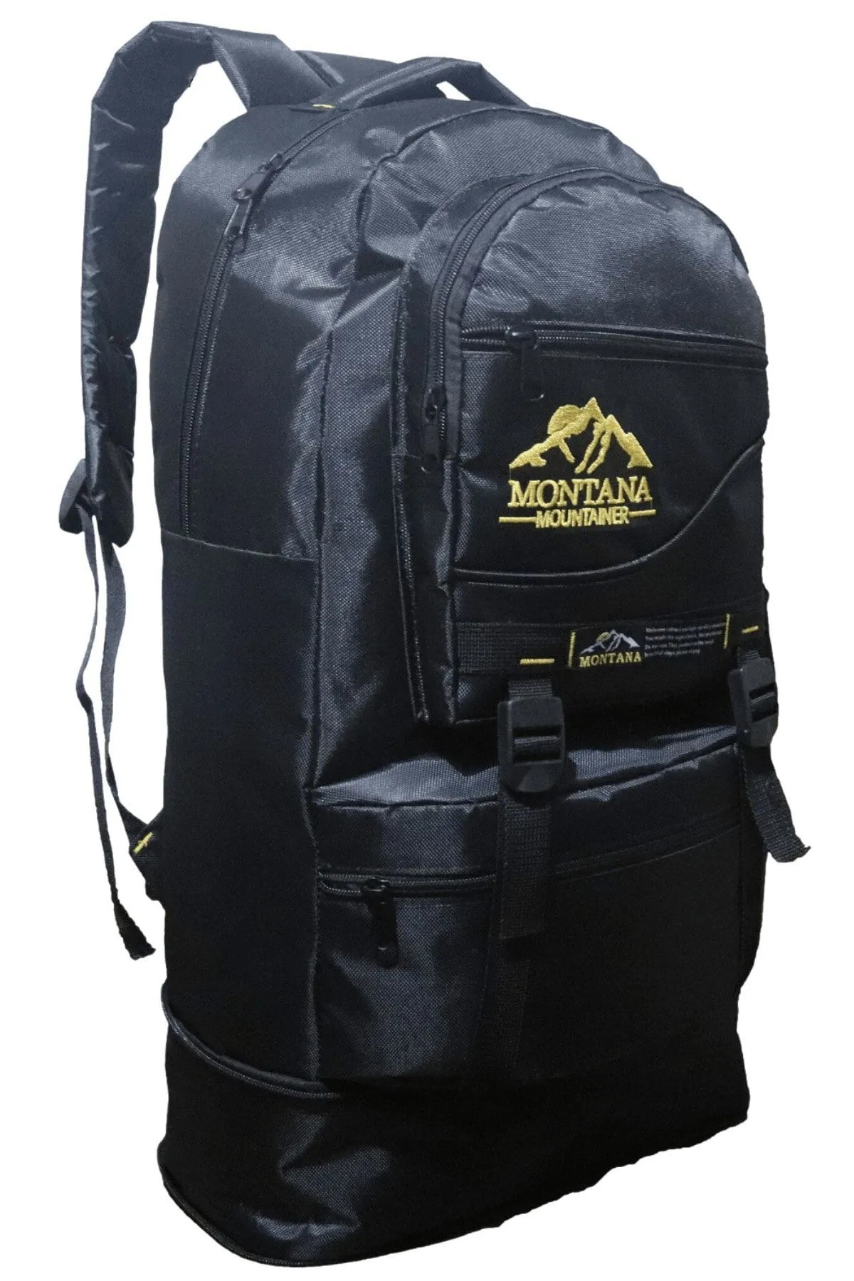Mountainer 55+10 Litre Körüklü Siyah Su Geçirmez Çok Gözlü Seyahat-dağcı-kampçı Sırt Çantası