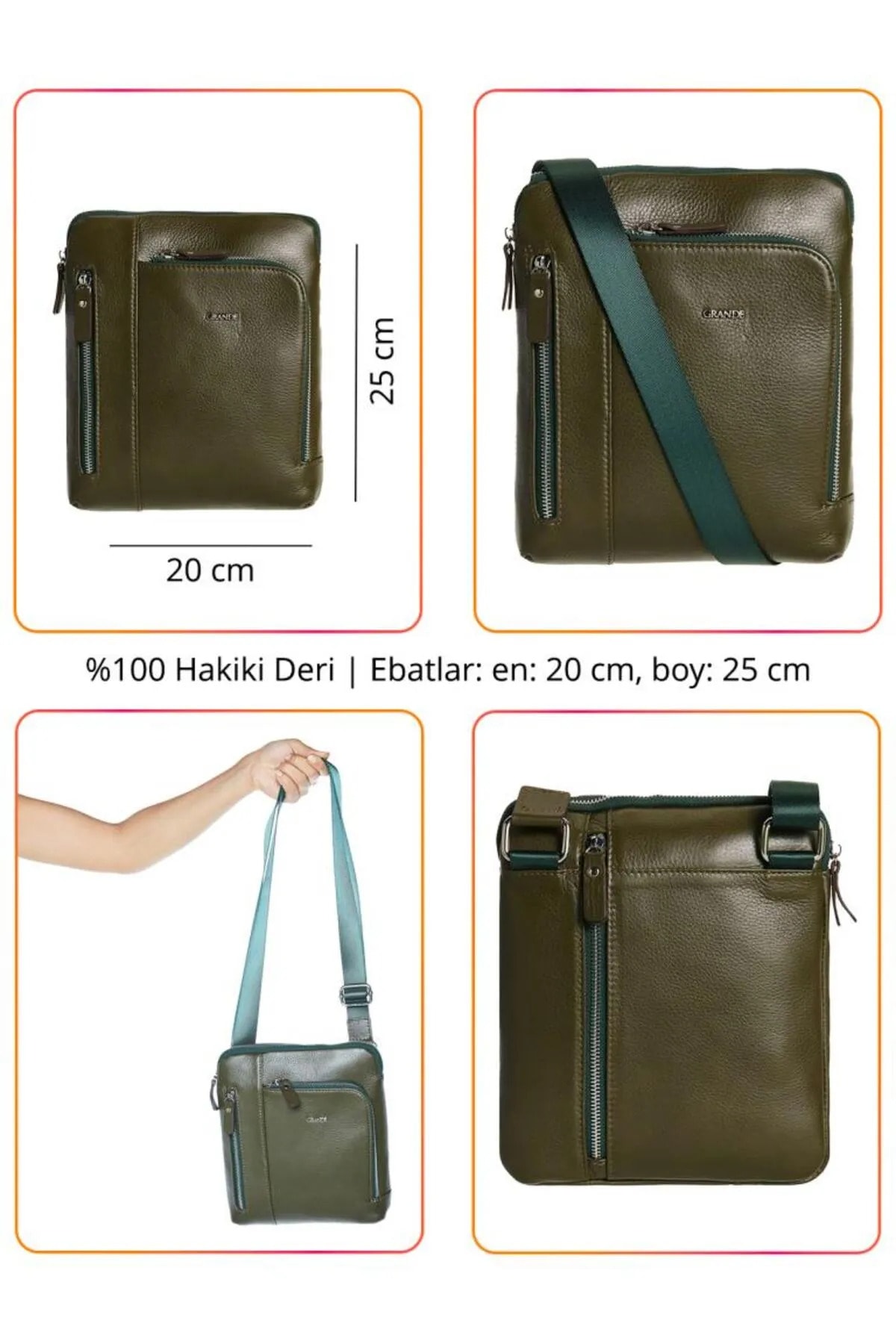 Grande Hakiki Deri Erkek Postacı Çantası Siyah 6551