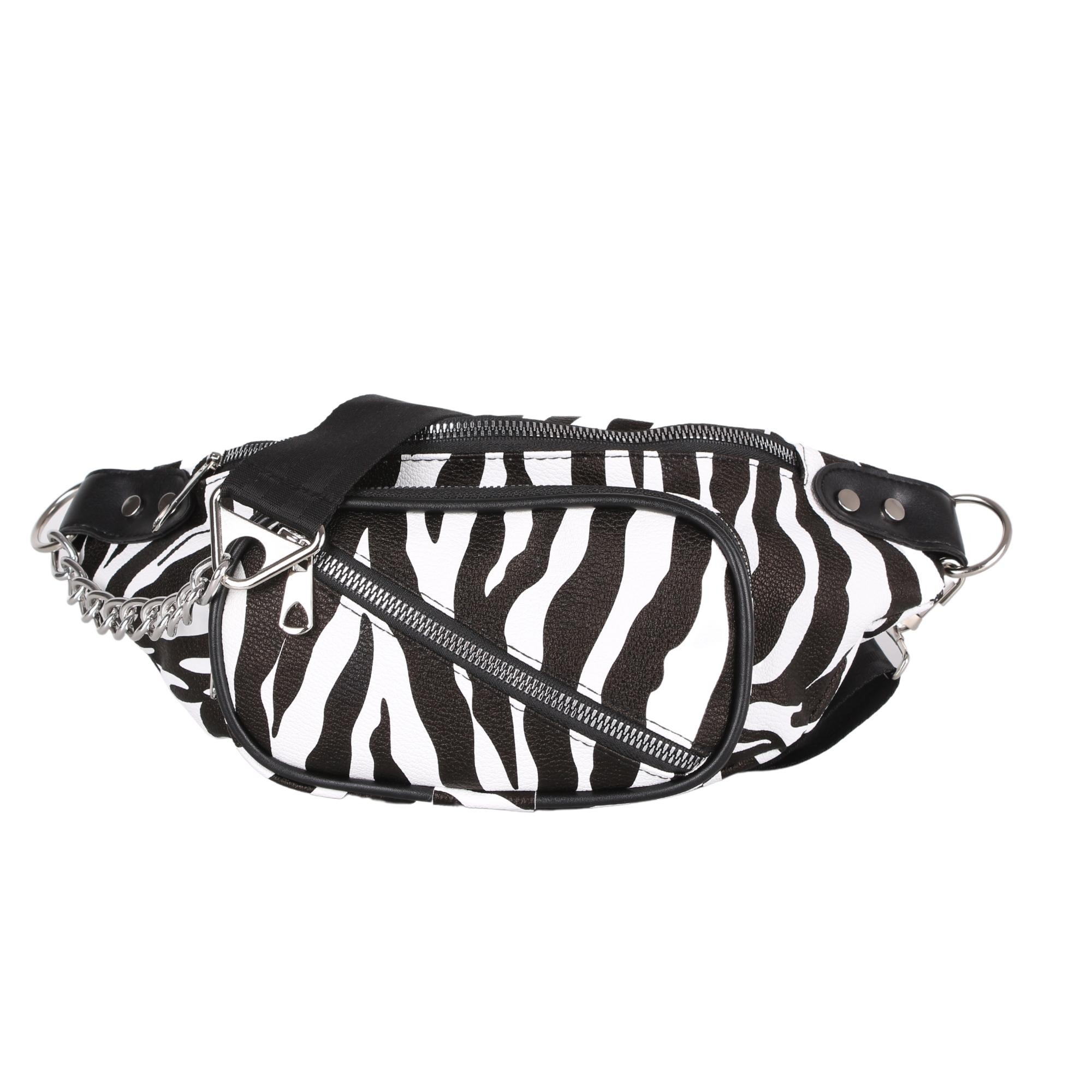 Bagacar Çapraz Zebra Suni Deri Gögüs Bel Çantası