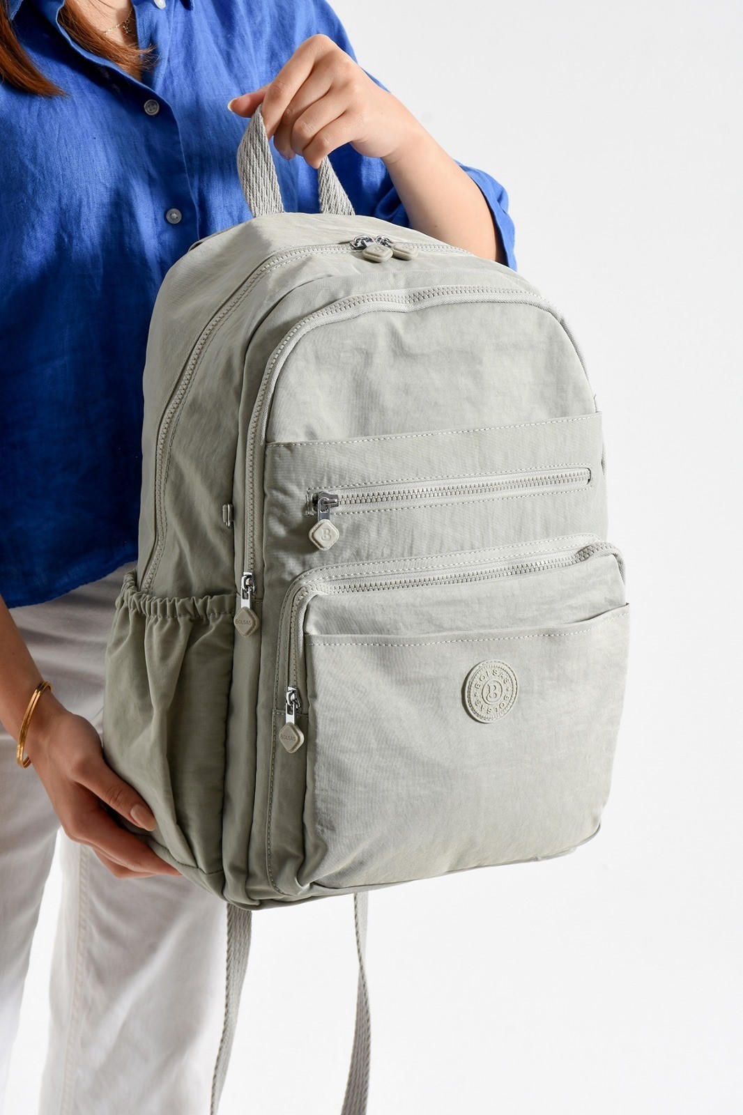 Bagacar Bolsas 1095 Su Geçirmez İthal Krinkıl Kumaş Laptop Bölmeli Okul ve Günlük Sırt Çantası A.Gri
