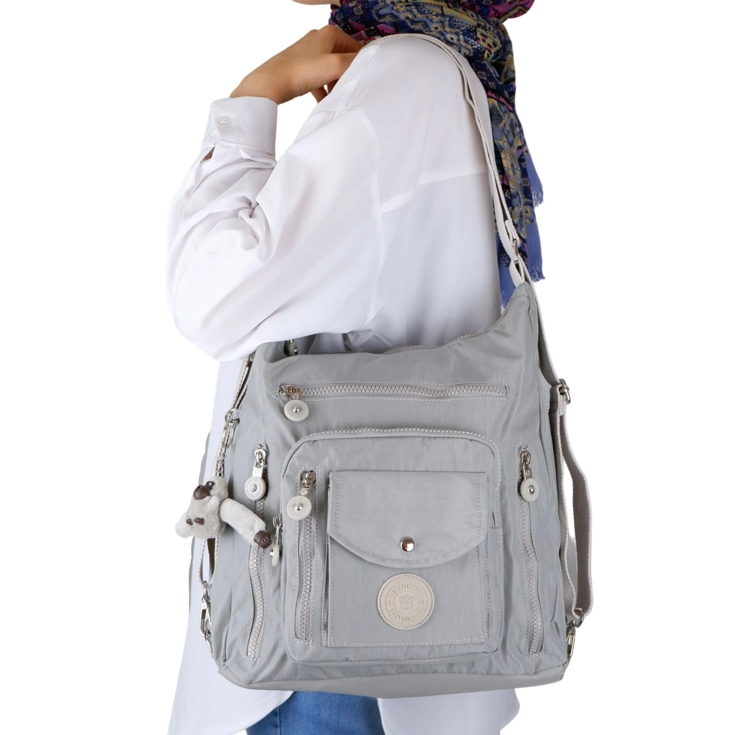 Kenyon Cox B219 Klinkır Kumaş Hafif Sırt Çantası ve Kol Çantası Açık Gri