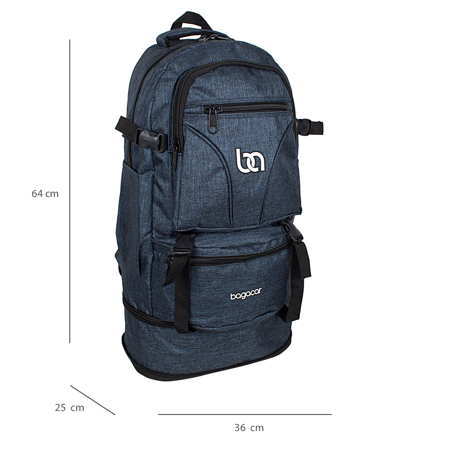 Bagacar 60 LT Laptop Bölmeli Körüklü Dağcı Sırt Çantası Lacivert