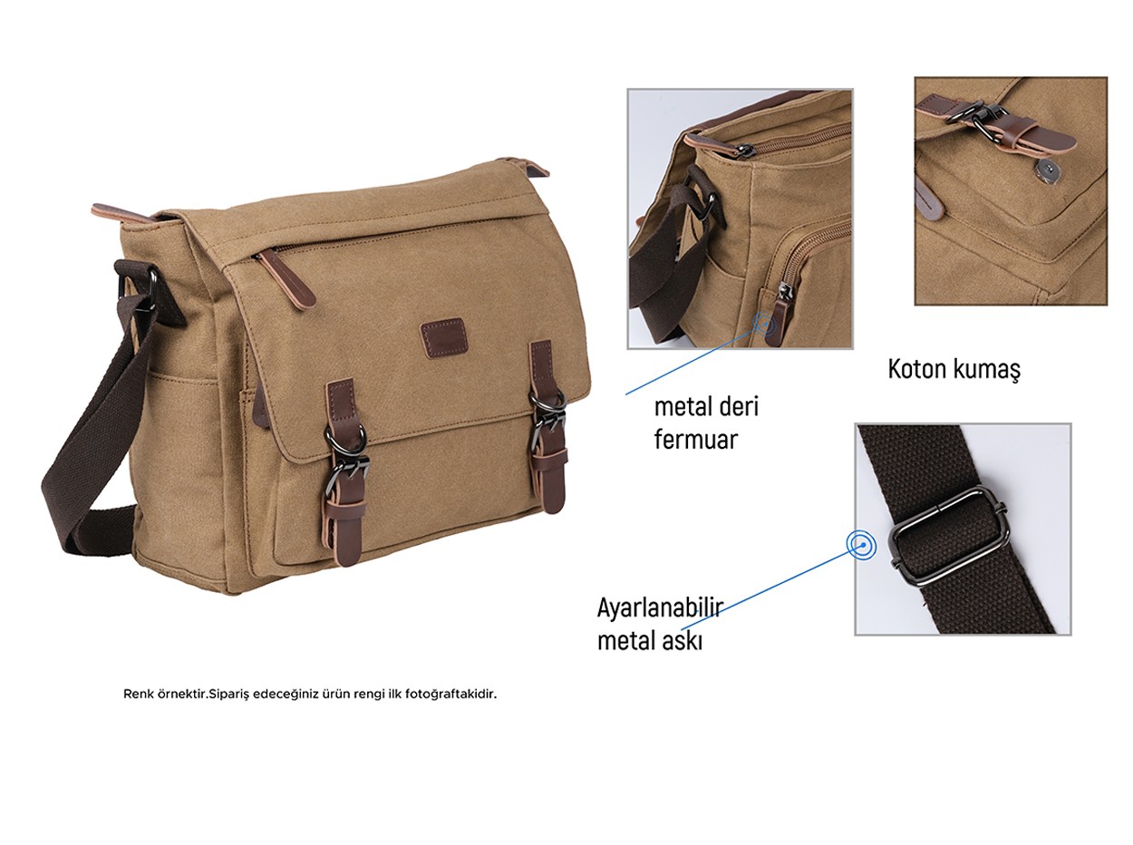 Bagacar Orjinal Kanvas Kumaş Laptop Bölmeli Unisex Çapraz Çanta Yeşil