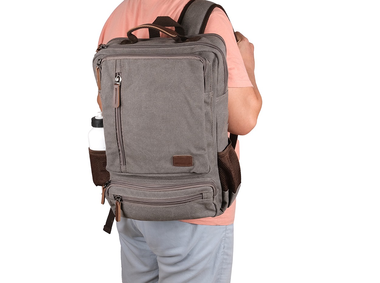 Bagacar Orjinal Kanvas Kumaş Okul ve Günlük Laptop Bölmeli Sırt Çantası Gri