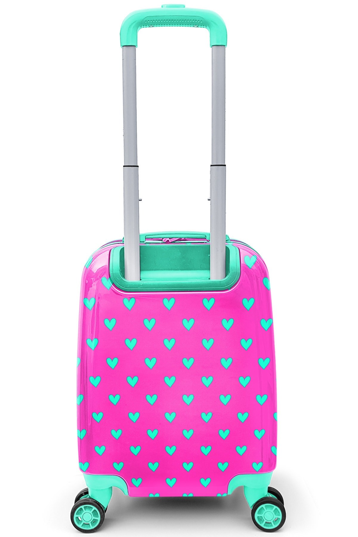 Bagacar Yaygan Kids Neon Pembe Su Yeşili Kalp Desenli Çocuk Valizi 16715