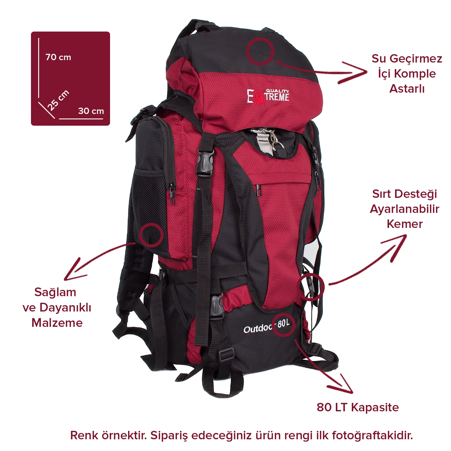 Bagacar 80 Litre Kırmızı Profesyonel Dağcı Sırt Çantası