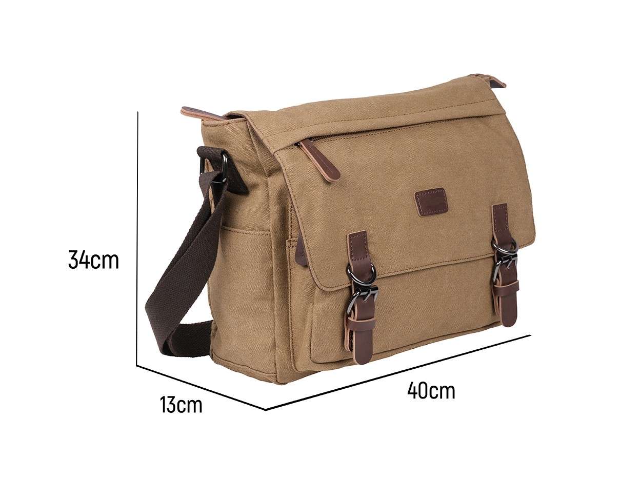 Bagacar Orjinal Kanvas Kumaş Laptop Bölmeli Unisex Çapraz Çanta Bej