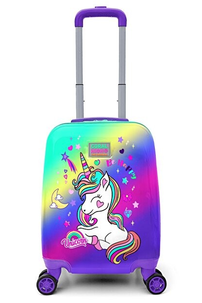 Bagacar Yaygan Kids Lavanta Su Yeşili Unicorn Desenli Çocuk Valizi 16701