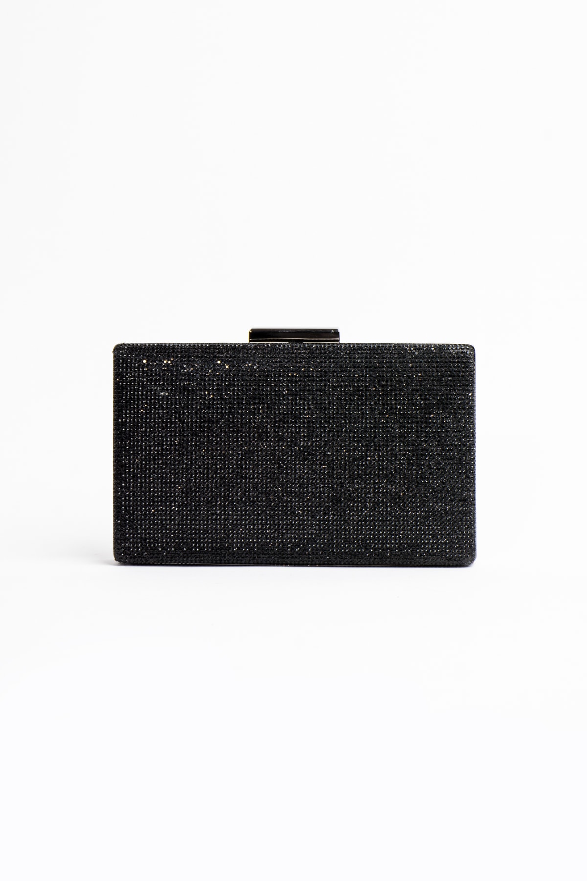 Kristal Taşlı Dikdörtgen Clutch Çanta - Siyah