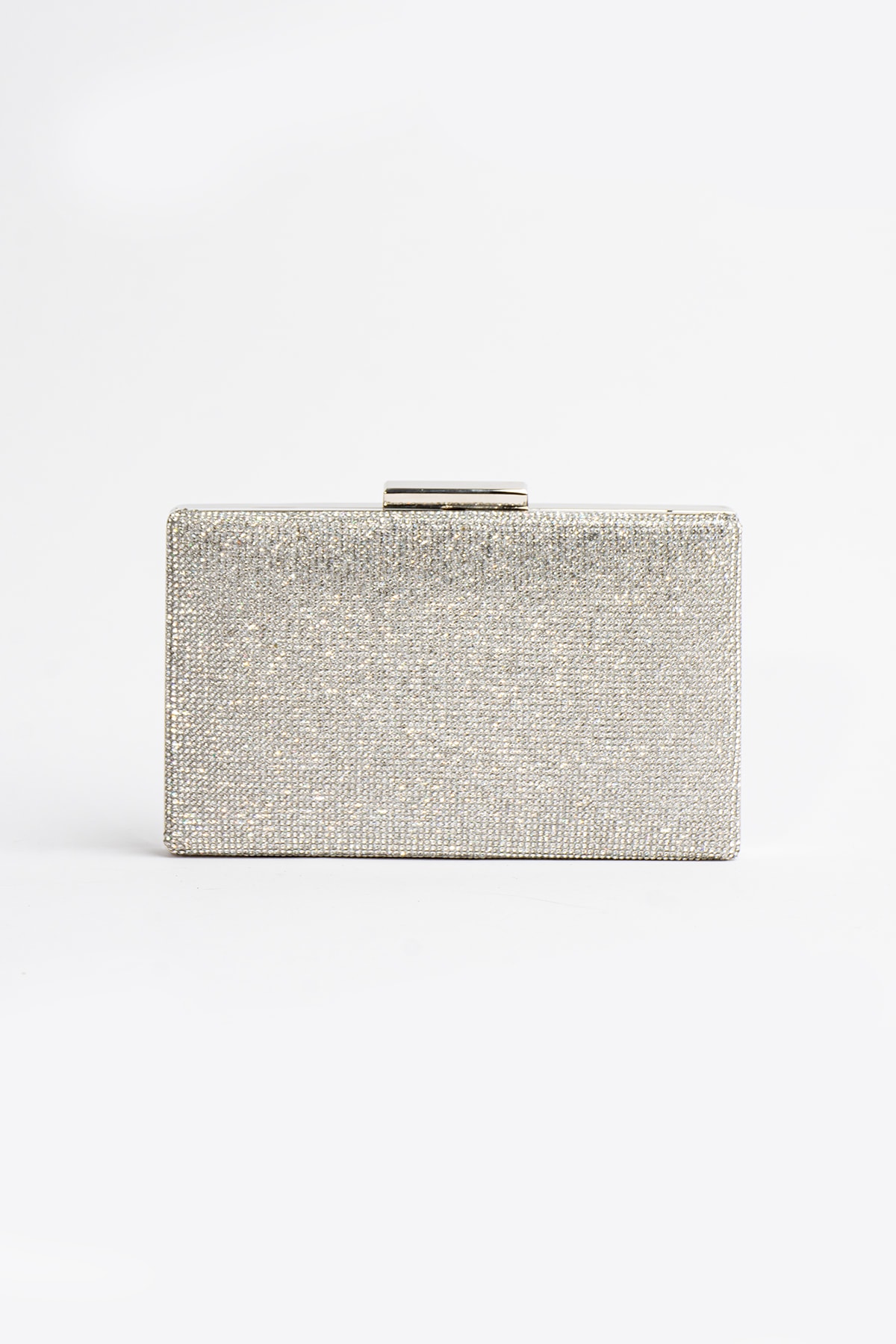 Kristal Taşlı Dikdörtgen Clutch Çanta - Gümüş
