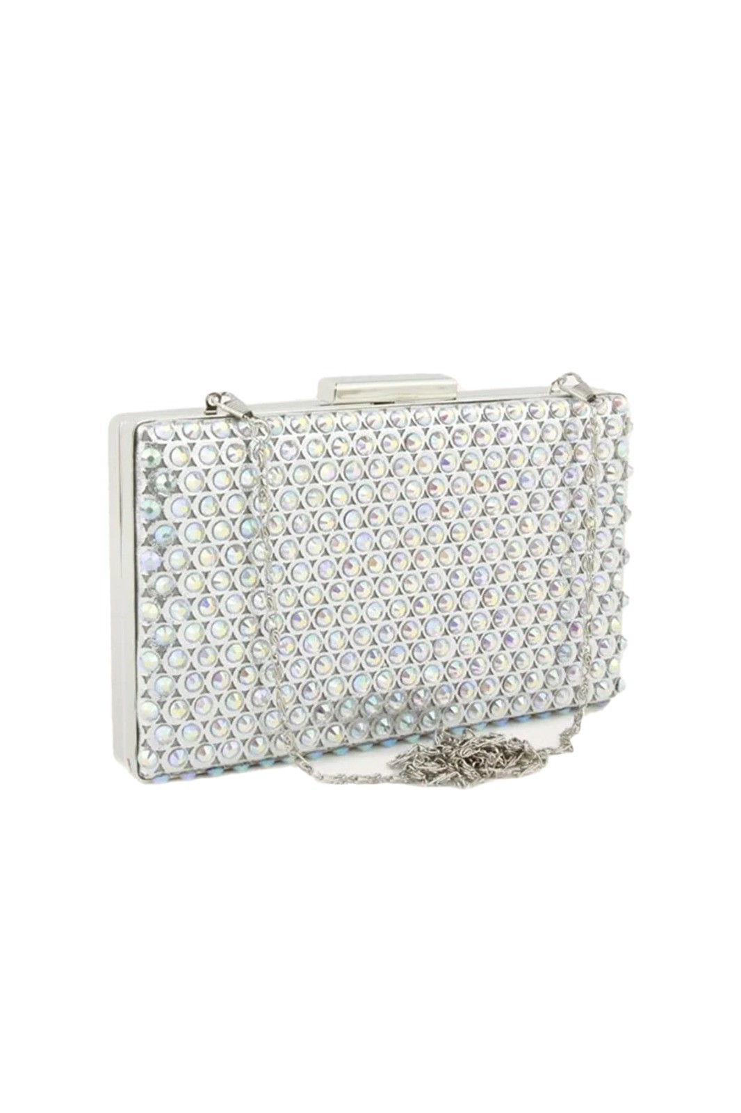 Kristal Taşlı Dikdörtgen Clutch Abiye Çanta