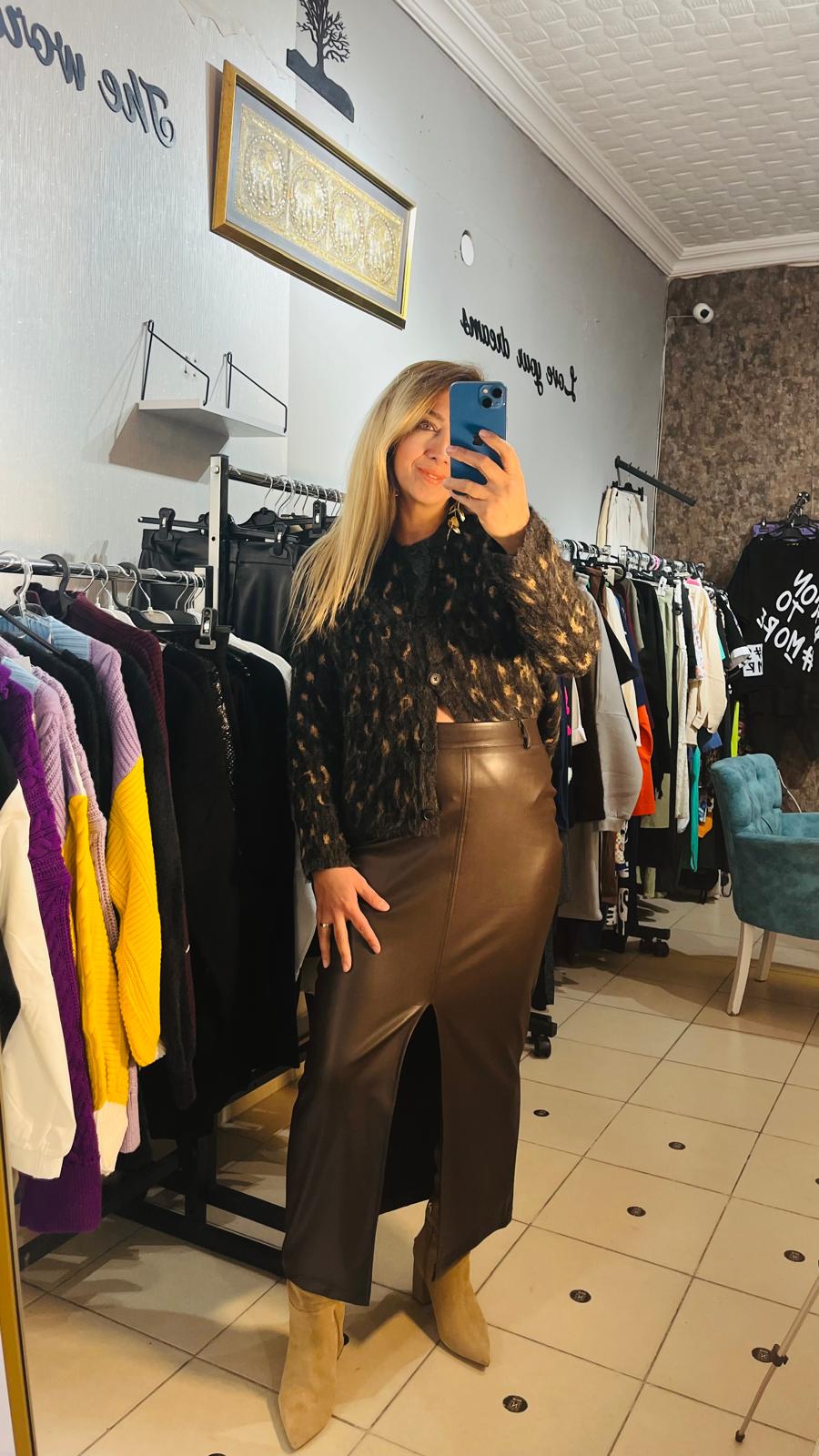 Kahve Deri Kalem Etek