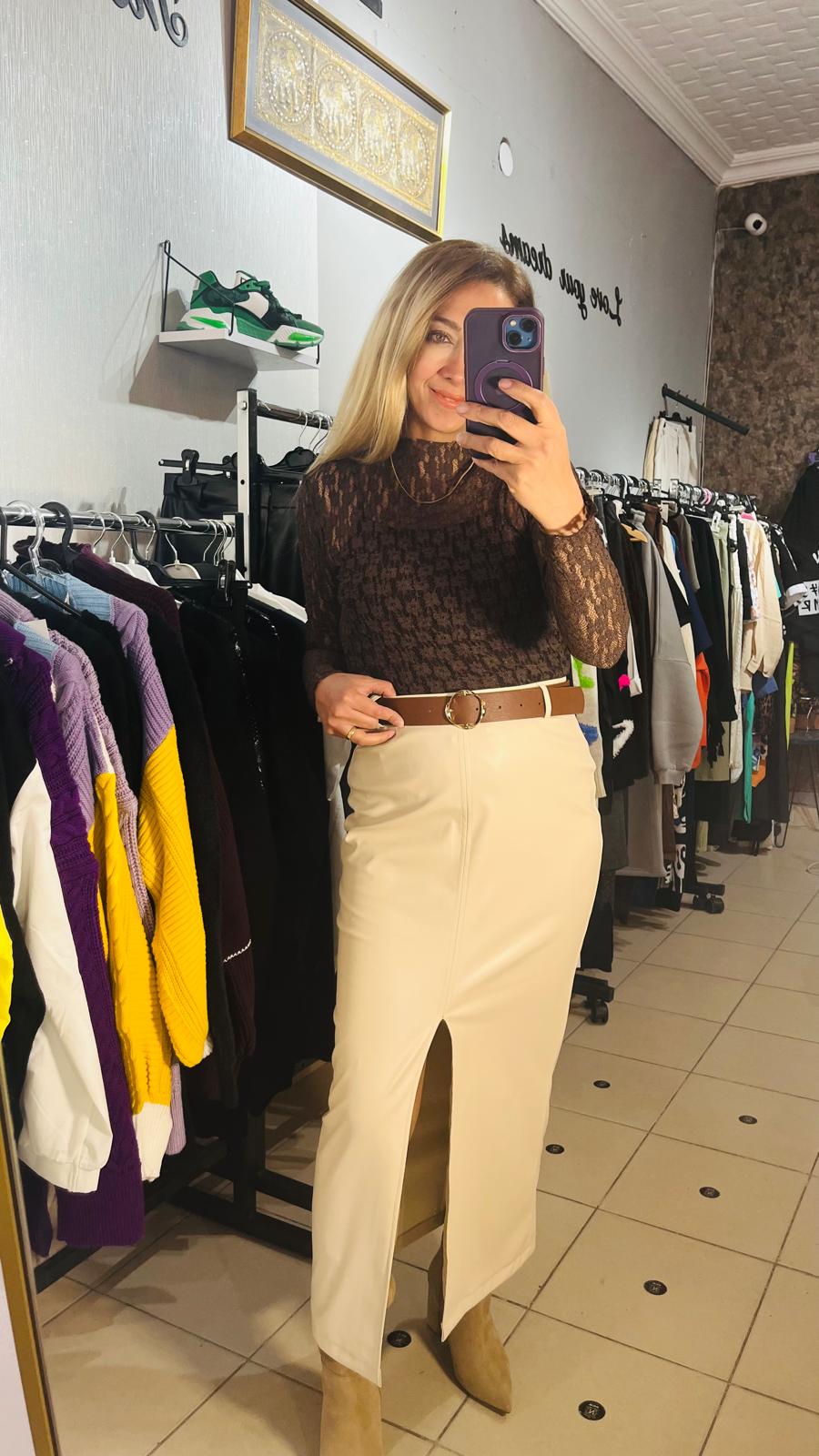 Ekru Deri Kalem Etek