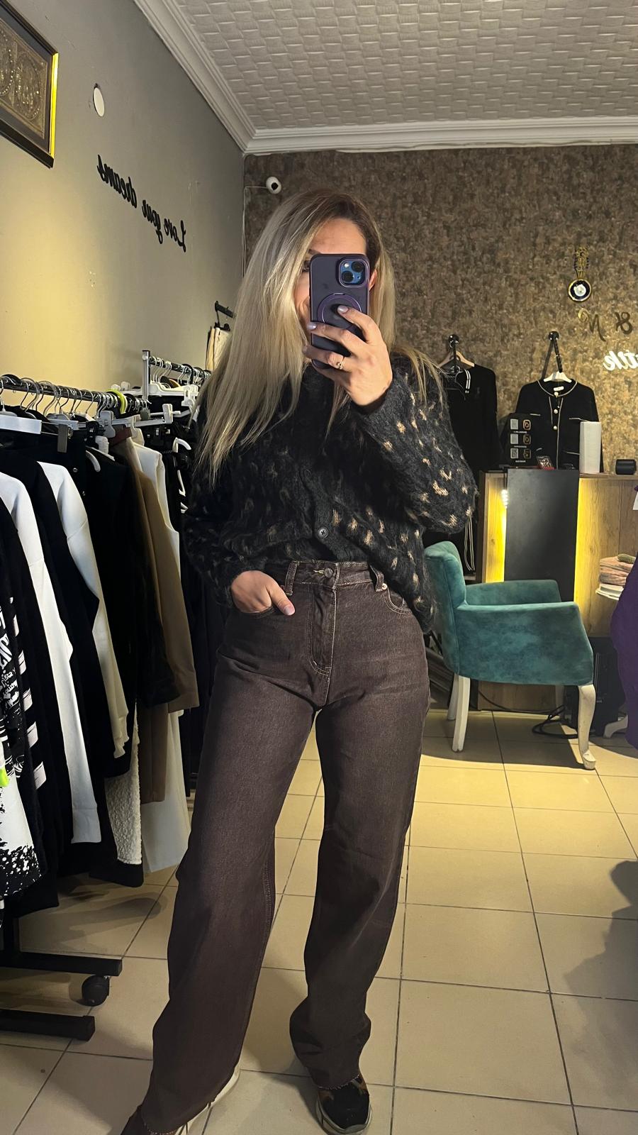 Kahve Marka Wide Leg Yüksek Bel Jean