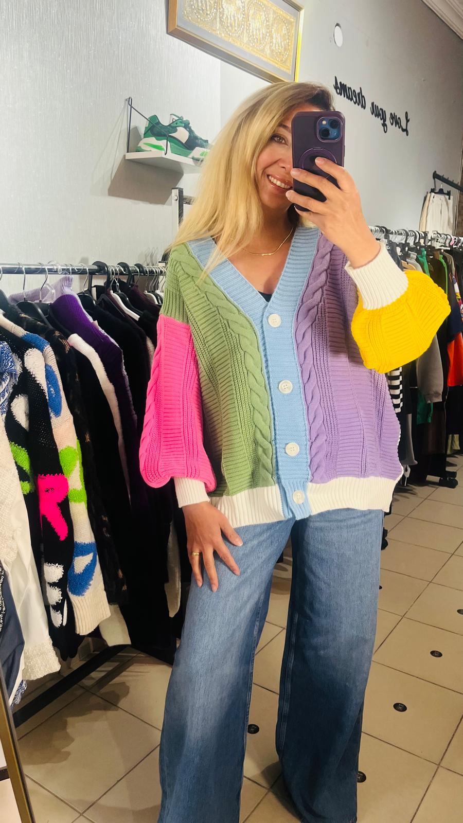 Renkli Standart Triko Hırka