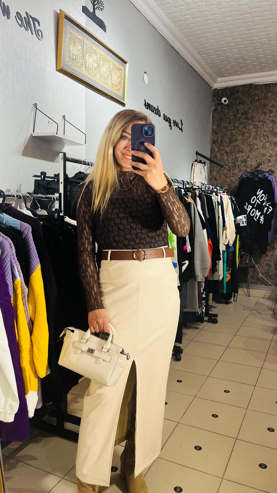 Ekru Deri Kalem Etek