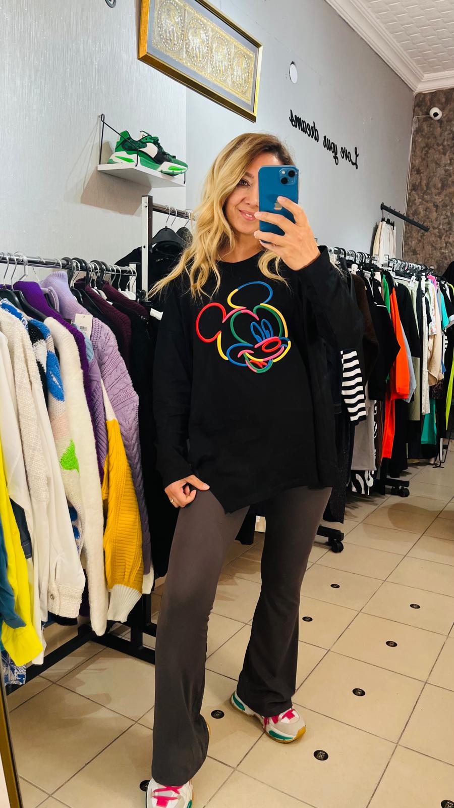 Siyah Micky İnce Sweatshirt