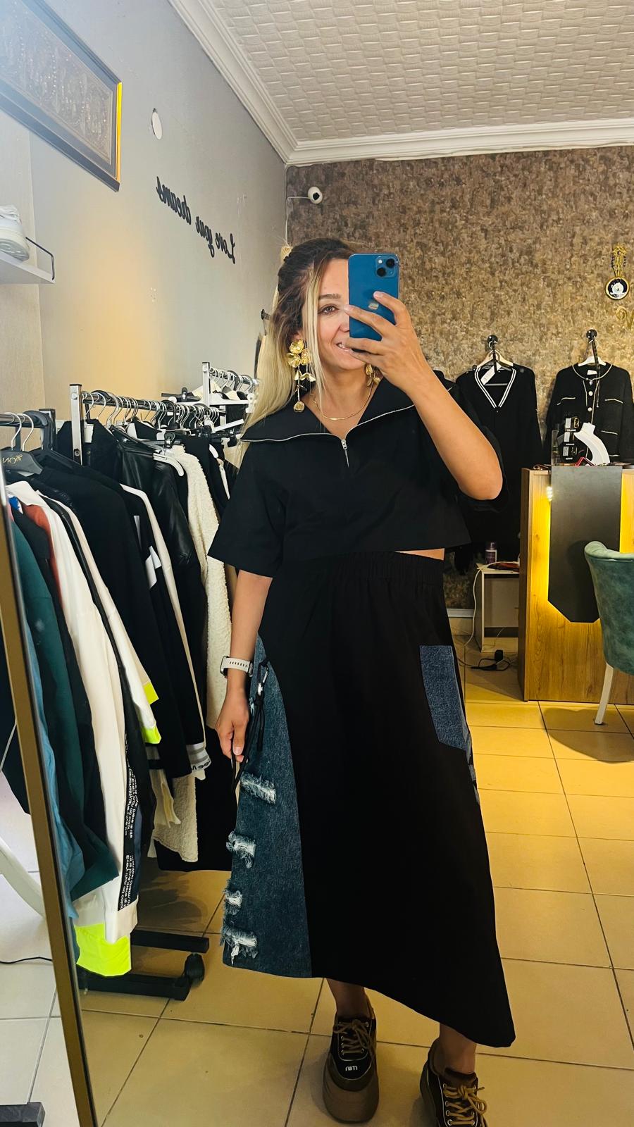 Poplin Kumaş Jean Detay Etek