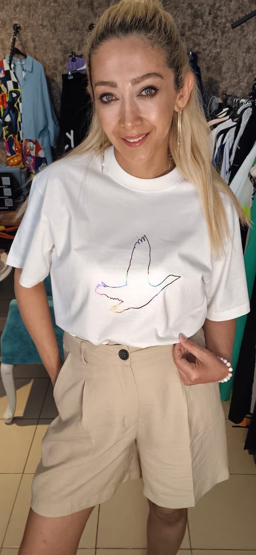 Baskılı Modal Ekru Tshirt
