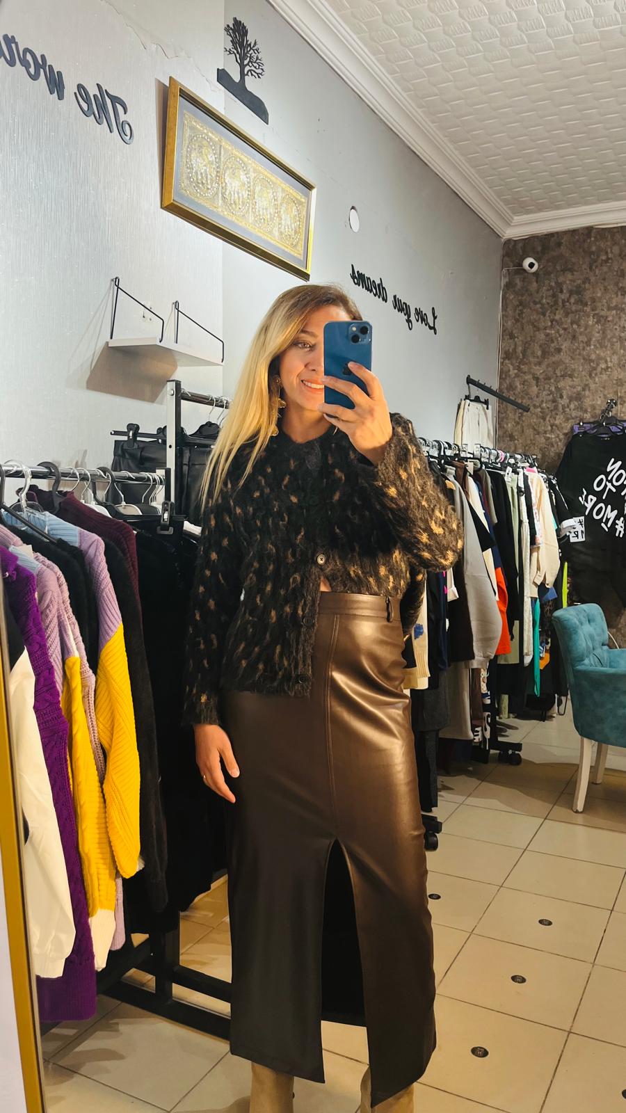 Kahve Deri Kalem Etek