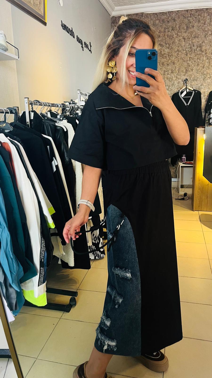 Poplin Kumaş Jean Detay Etek