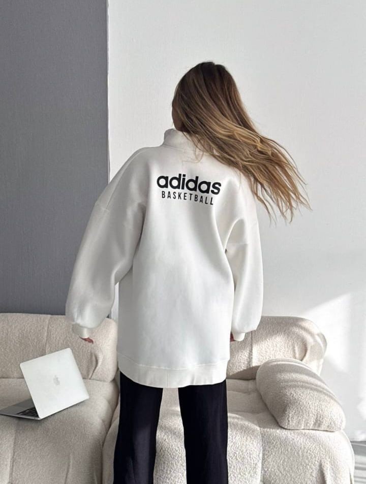 Adidas Fermuarlı Sweat Beyaz