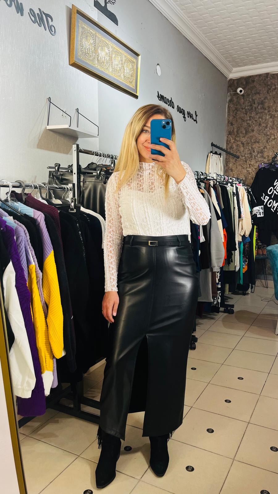 Siyah Deri Kalem Etek