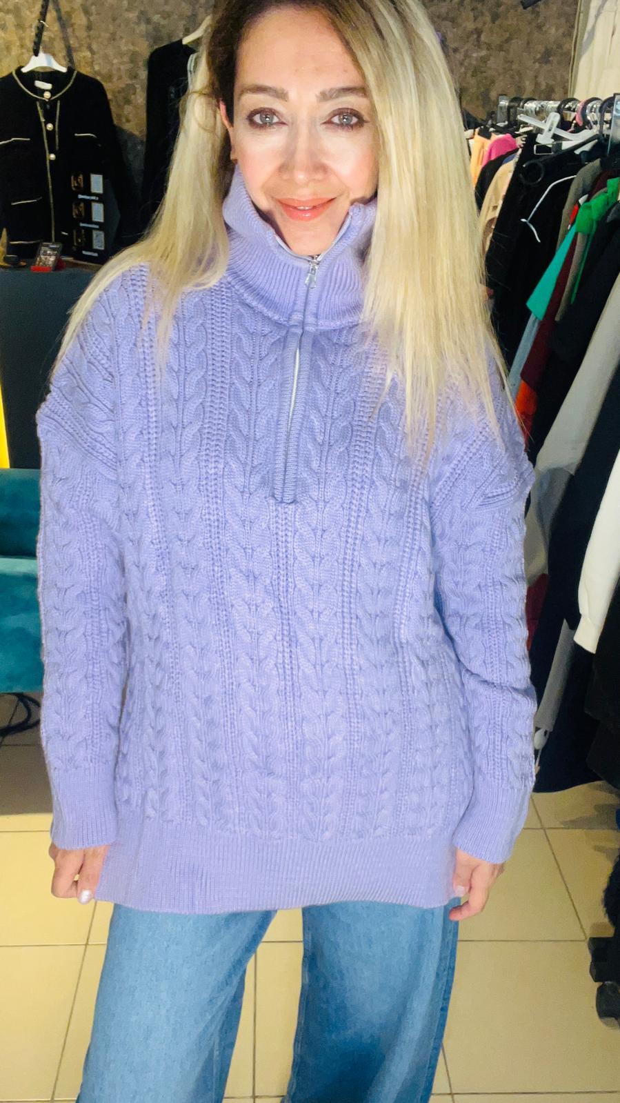 Lila Fermuarlı Premium Triko