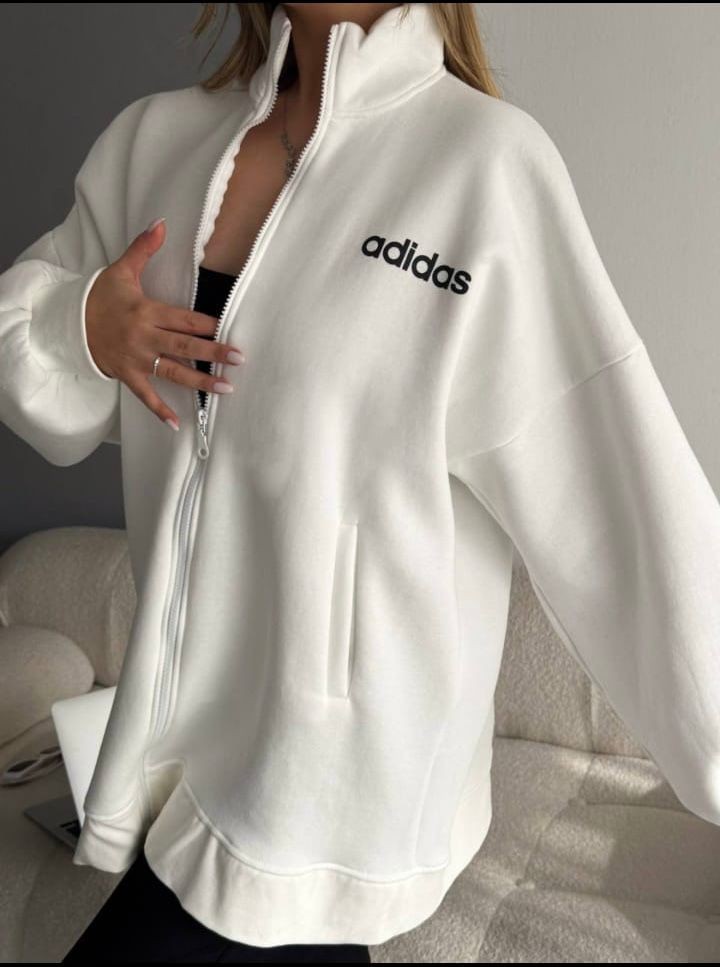 Adidas Fermuarlı Sweat Beyaz