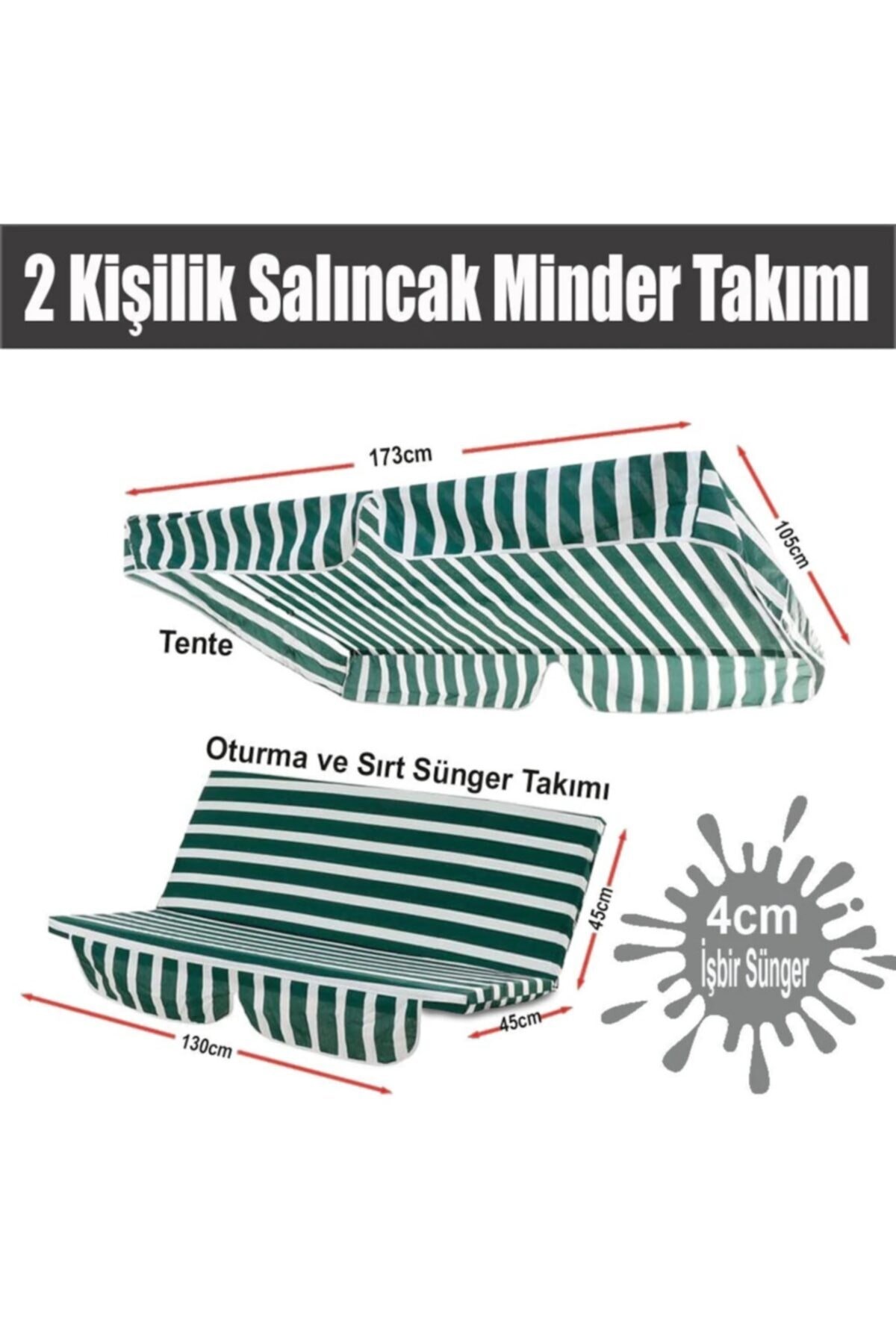 Salıncak Minder Takımı(süngerli)2 Kişilik Salıncak Minder Tente-yeşil Beyaz Vip Home Concept