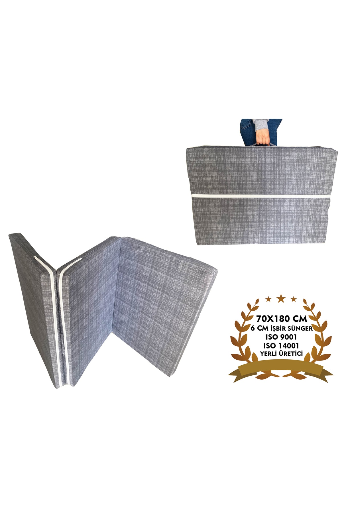 Katlanır Kamp Yatağı Çadır Yatağı Sünger Yatak Fermuarlı 70x180 Cm 6 Cm Gri Vip Home Concept