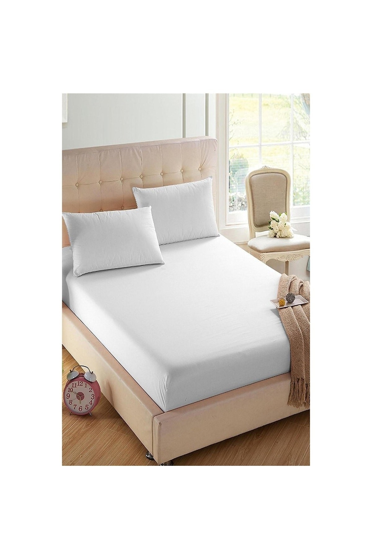 Beyaz Çift Kişilik Lastikli Çarşaf 160 Cm X 200 Cm Pamuk Çarşaf Vip Home Concept