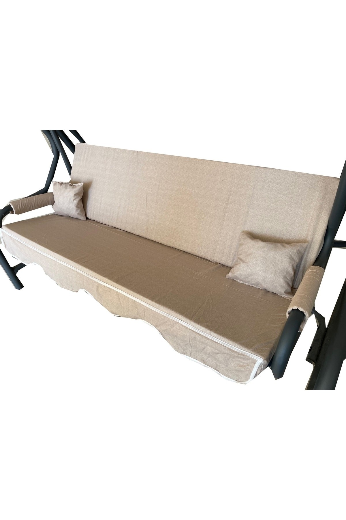 3 Kişilik Salıncak Minder Seti Süngersiz Kılıfı Krem Bahçe Minderi Vip Home Concept