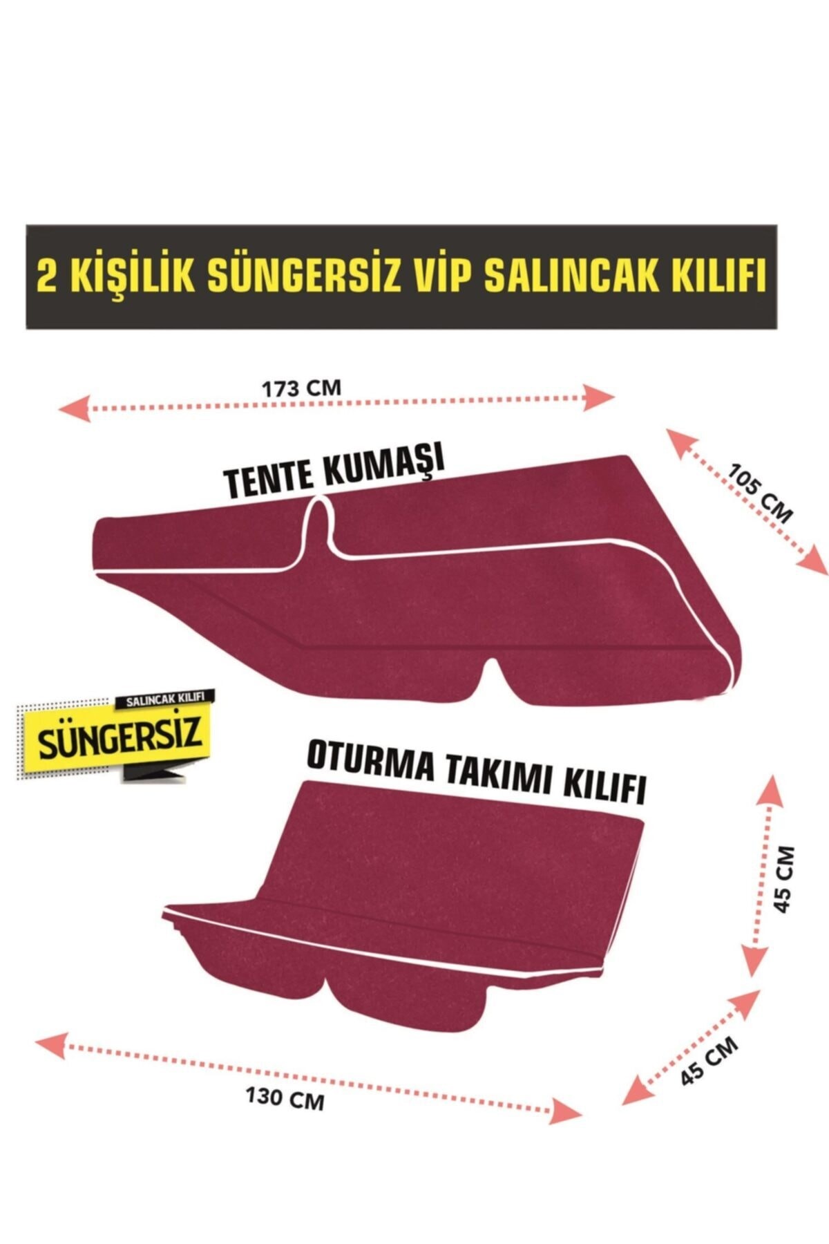 2 Kişilik Salıncak Minder Kılıfı (süngersiz) Tenteli Bordo Vip Home Concept