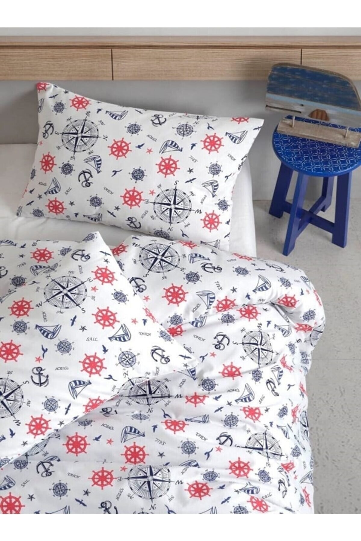 Lastikli Çarşaflı Ranforce Pamuk Nevresim Takımı Tek Kişilik Marin Vip Home Concept