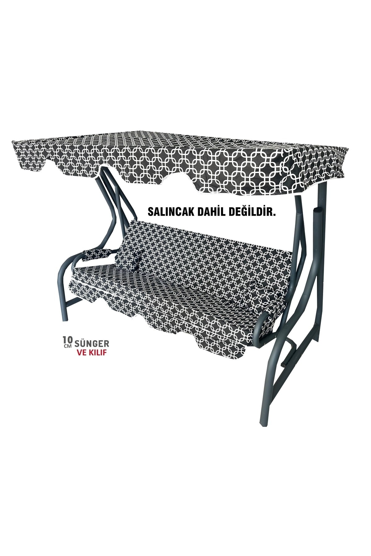Süngerli Salıncak Minderi Kılıfı 3 Kişilik Kılıf Siyah Zincir Bahçe Minderi Vip Home Concept