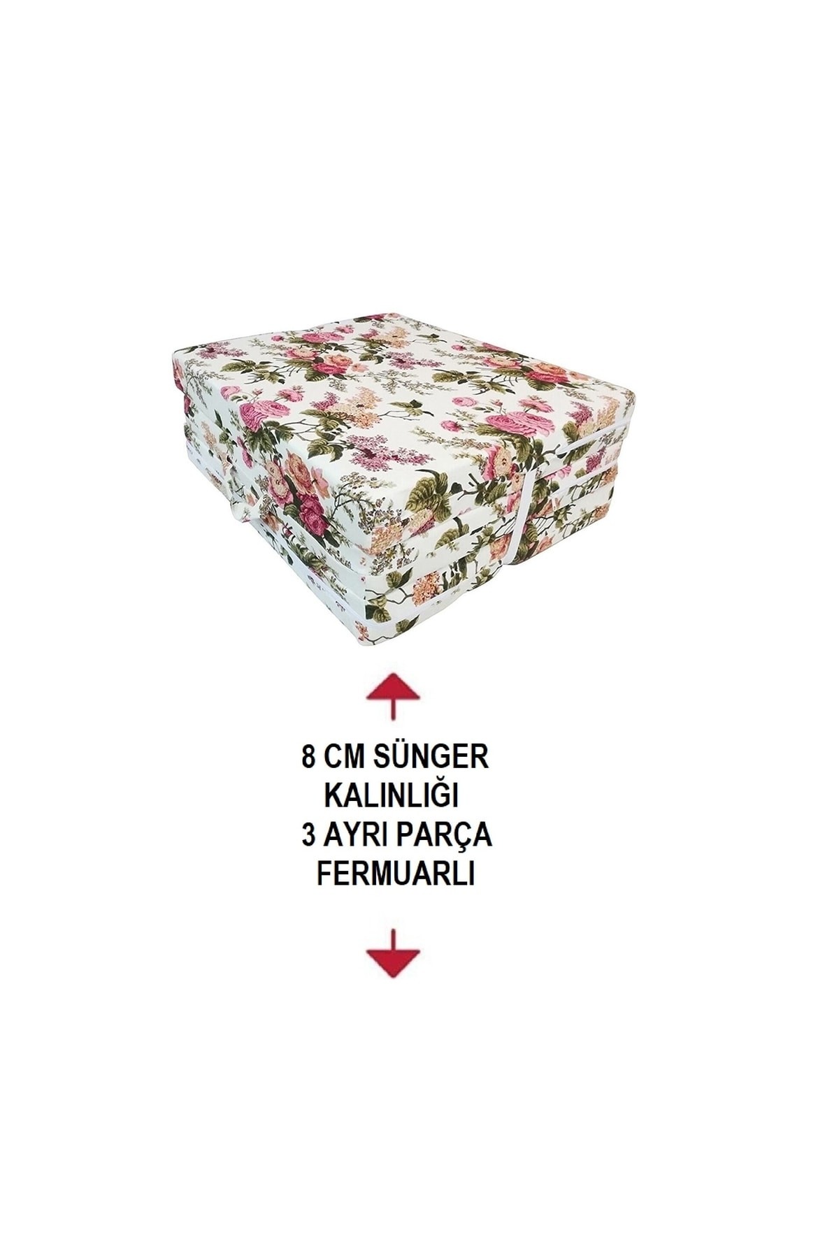 Katlanır Yer Yatağı Sünger Yatak 80x180 Ingiliz Gülü 8 Cm Vip Home Concept