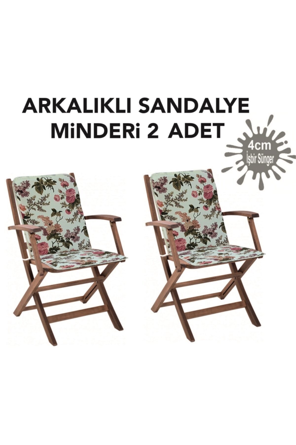 Sandalye Minderi 2 Adet Arkalıklı Büyük Fermuarlı Yıkanabilir Ingiliz Gülü Vip Home Concept