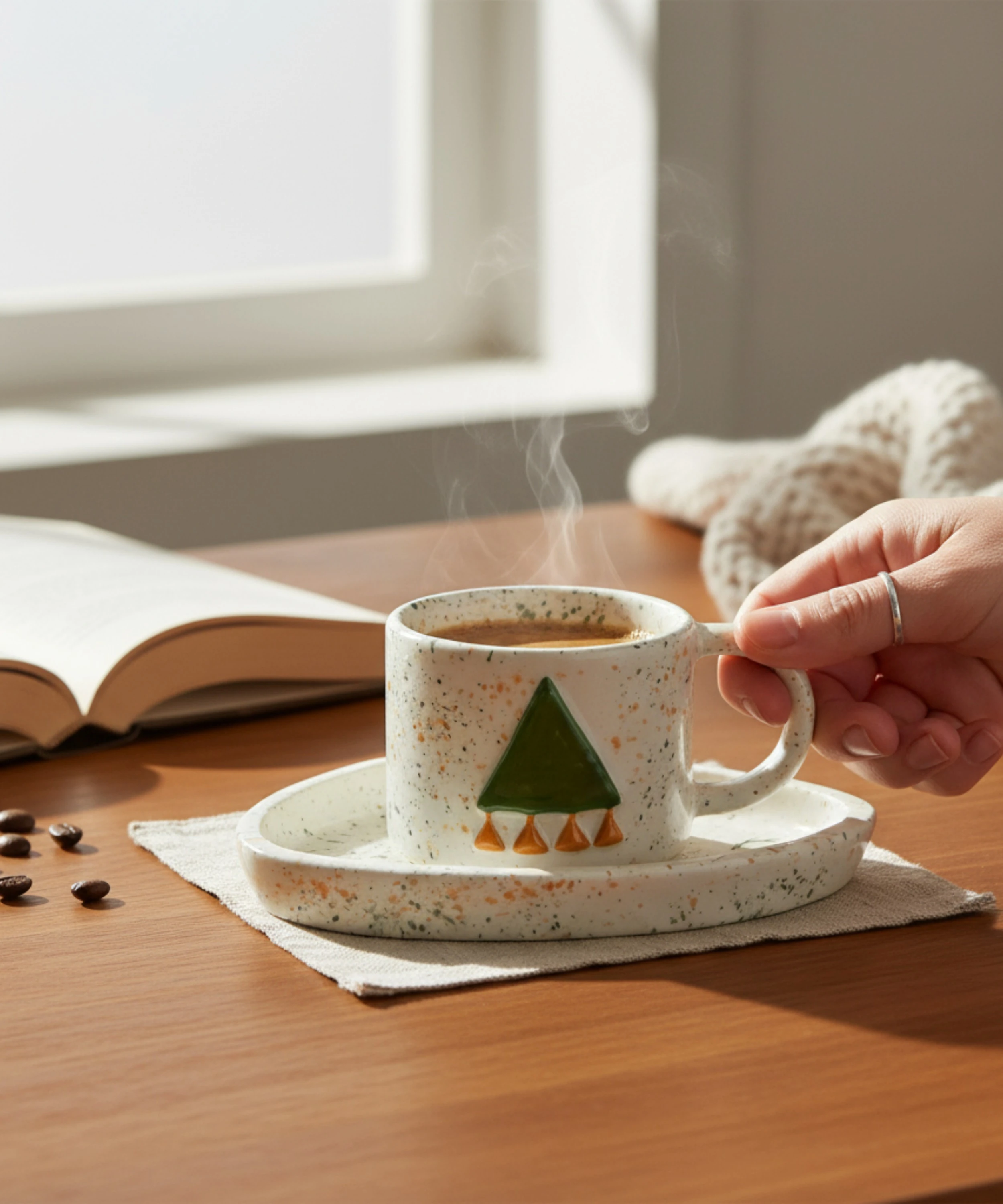 MUSKA - Anadolu Motifi El Yapımı Seramik Kupa ve Altlık | SET